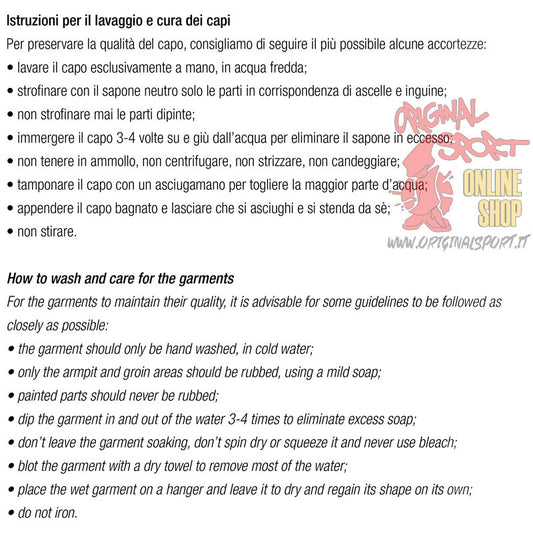 Sagester istruzioni lavaggio - Original Sport