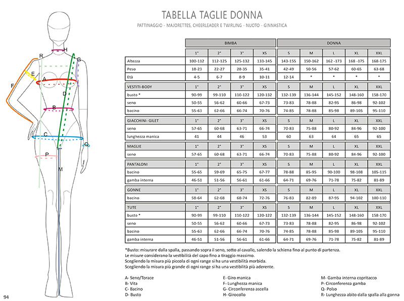 Sagester tabella taglie donna - Original Sport