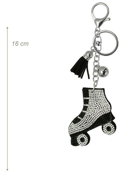 Black and white rhinestone roller skate keychain