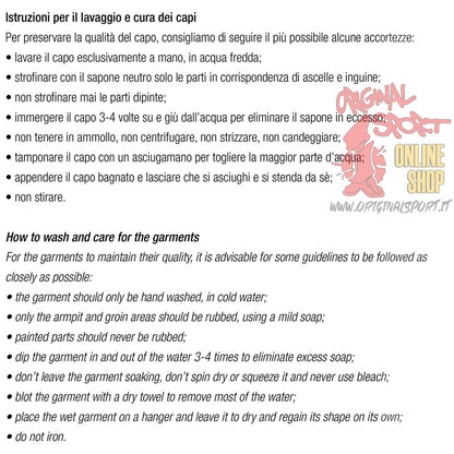 Sagester istruzioni lavaggio - Original Sport
