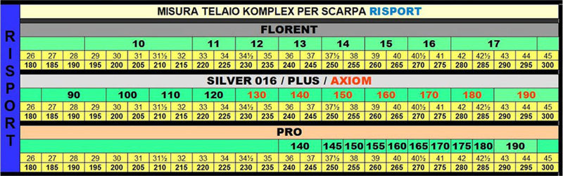 Tabella telai Komplex su scarpe  Risport - Original Sport