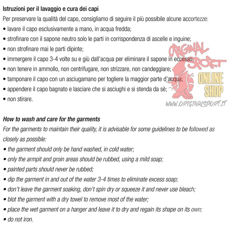 Sagester istruzioni per il lavaggio - Original Sport